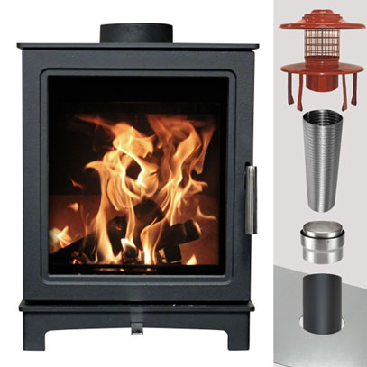 MI Fires Skiddaw Stove & WOOD Flue Pack - 125mm Stove Pipe to 125mm Liner - 10 Metres