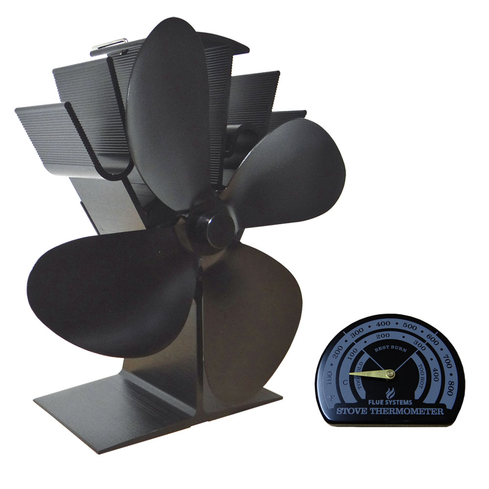 Wood Stove Fan-Small Size,4 Blades Silent Operation with Stove Thermometer  for W