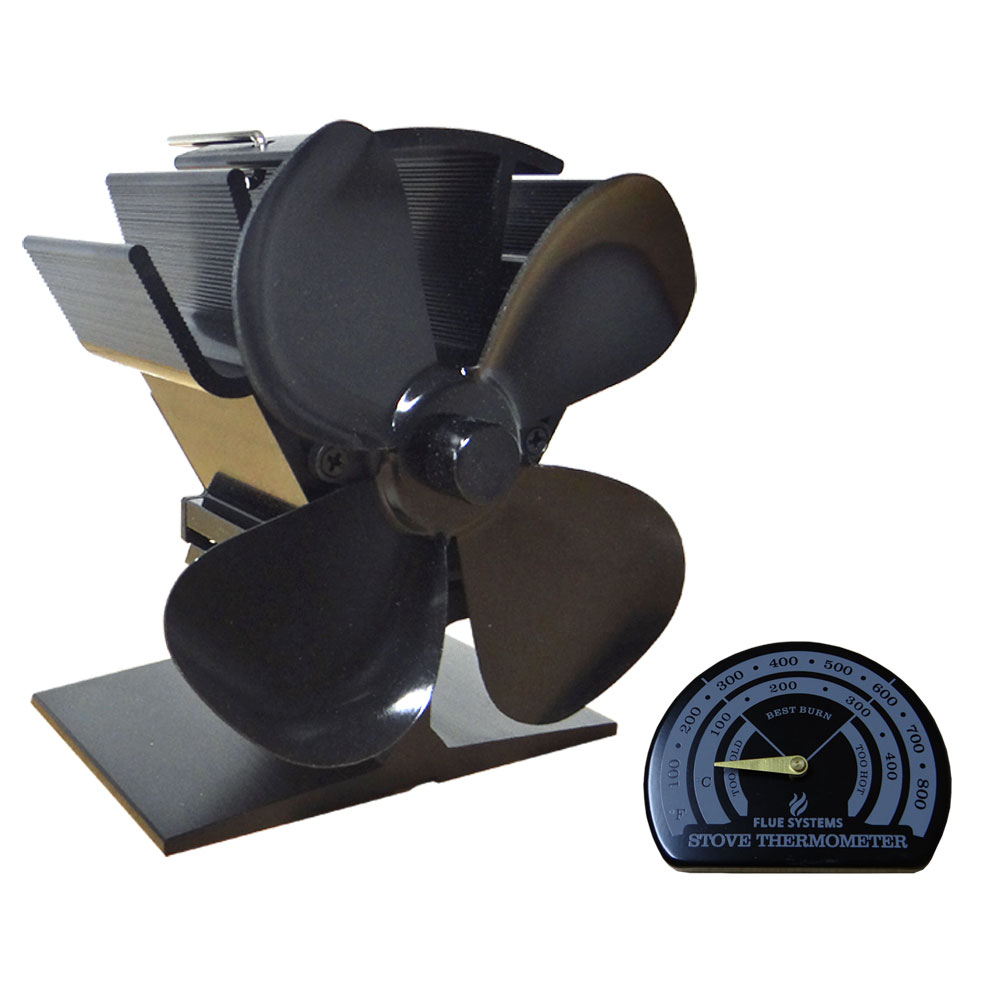 Mini Eco 4 Heat Powered Stove Fan & Thermometer