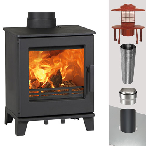 Woodpecker WP4 & WOOD Flue Pack - 125mm Stove Pipe to 125mm Liner - 10 Metres