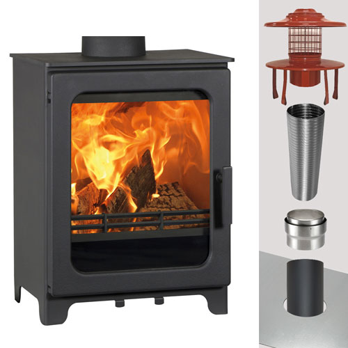 Woodpecker WP5 & WOOD Flue Pack - 125mm Stove Pipe to 125mm Liner - 10 Metres