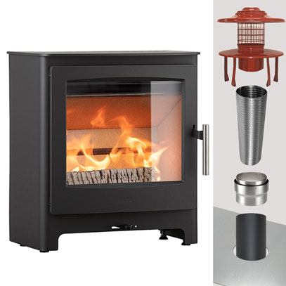 Heta Ambition 5 Stove & WOOD Flue Pack - 125mm Stove Pipe to 125mm Liner - 10 Metres