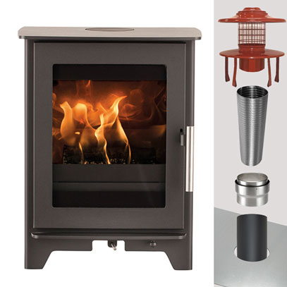 Heta Inspire 40 Stove & MULTI FUEL Flue Pack - 125mm Stove Pipe to 125mm Liner - 10 Metres