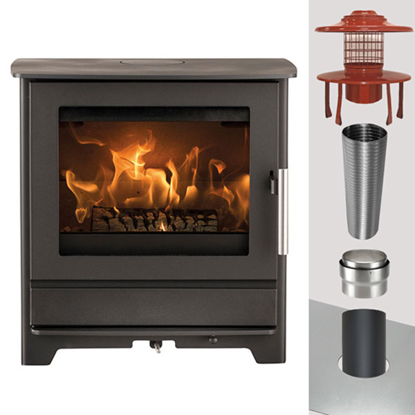 Heta Inspire 45 Stove Wood Flue Pack 125mm Stove Pipe To 125mm