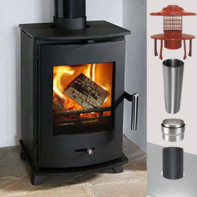 Newbourne 35FS Stove  & WOOD Flue Pack - 125mm Stove Pipe to 125mm Liner - 10 Metres