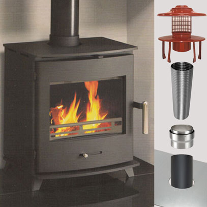 Newbourne 40FS Stove  & WOOD Flue Pack - 125mm Stove Pipe to 125mm Liner - 10 Metres