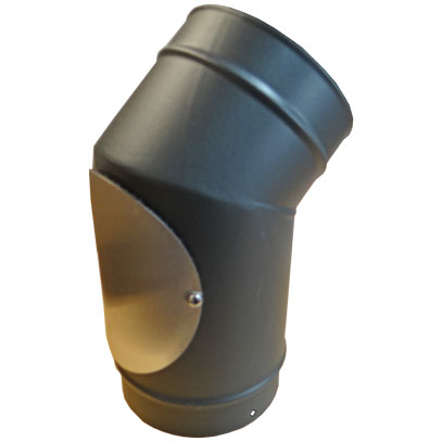 Stove Pipe - 125mm - 45 Elbow with Door - Matt Black