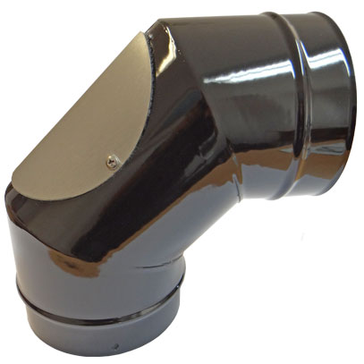 Stove Pipe - 100mm - 90 Elbow with Door - Gloss Black