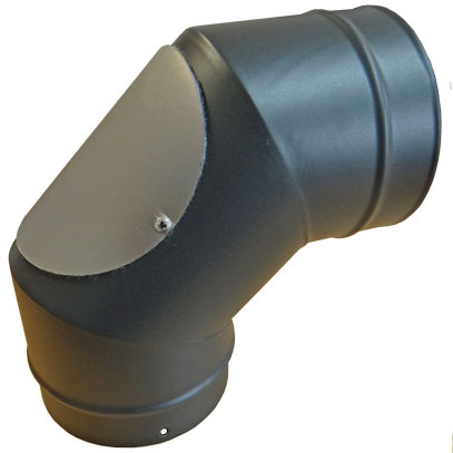 Stove Pipe - 125mm - 90 Elbow with Door - Matt Black